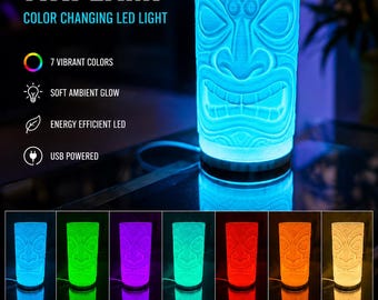 3D gedruckte Tiki-Lampe | Farbwechsel LED-Nachtlicht | USB Powered Ambient Schreibtischleuchte mit Fernbedienung | Tiki Bar Dekor | 5 "& 9" Größen
