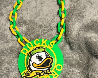 Green Yellow Duck Spinner Hype Chain 18 Inch | Game Day Fan Necklace | Mascot Inspired Sports Jewelry | Spirit Week Statement Chain