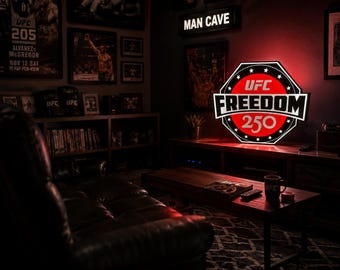 UFC Freedom 250 Led Lightbox Sign | 3D Printed UFC Decor | MMA Fan Gift | Man Cave Wall Art | Usb Powered Sports Room Light