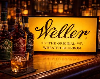 Weller Bourbon Style LED Light Box Sign – Backlit Whiskey Bar Decor – USB Powered Light– Man Cave Wall Sign – 9.5 x 6 Inch