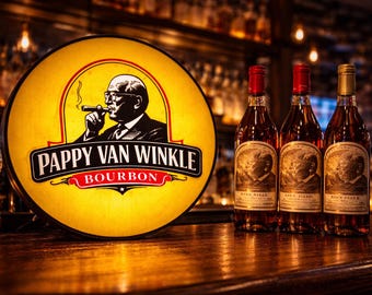 Pappy Van Winkle Bourbon Sign Light | Whiskey Bar Decor | Home Bar Light | Man Cave Bourbon Sign | 3D Printed Light Box | Bourbon Gift