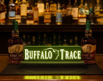 Buffalo Trace  Whiskey Bar Style LED Light Box | Green Backlit Bar Sign | Home Bar & Man Cave Decor | Neon-Style Shelf Light