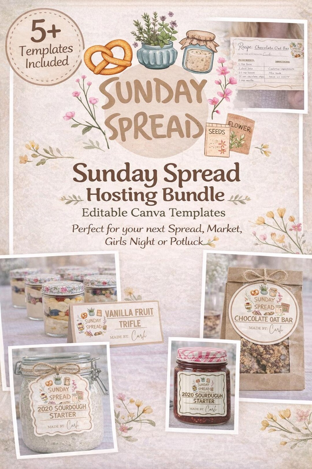 Sunday Spread Hosting Bundle | Editable Canva Templates, Potluck Labels ...