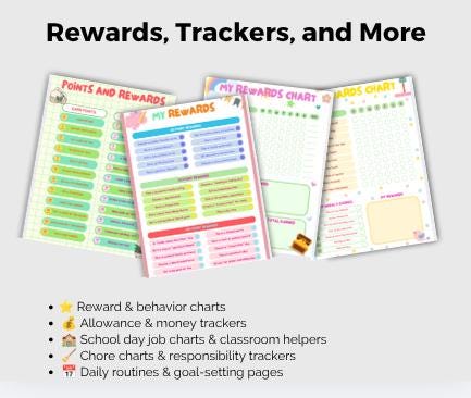 store product block Kids Reward Charts and Trackers Printable | Allowance, Chores, School Day Jobs & Behavior Charts poster