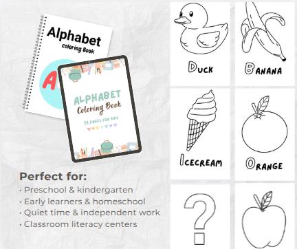 store product block Alphabet Coloring Book Printable | ABC Coloring Pages for Kids | Letter Recognition & Early Learning poster