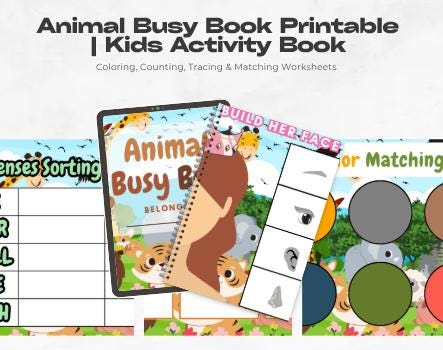 store product block Animal Busy Book Printable | Kids Activity Book | Coloring, Counting, Tracing & Matching Worksheets poster
