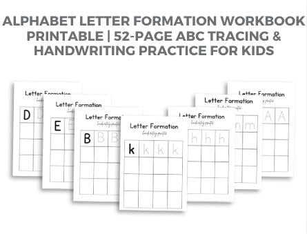 store product block Alphabet Letter Formation Workbook Printable | 52-Page ABC Tracing & Handwriting Practice for Kids poster
