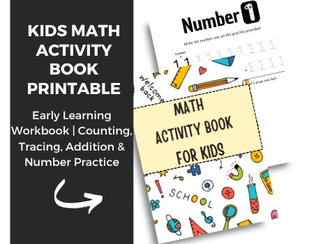 store product block Kids Math Activity Book Printable | 75-Page Early Learning Workbook | Counting, Tracing, Addition & Number Practice poster