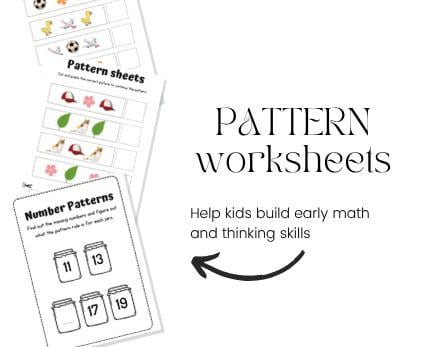 store product block Patterns Worksheets for Kids and Toddlers Printable | 50 Pattern Activities | Cutting, Pasting & Number Patterns poster