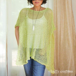Hand Knit Apple Green Knit Poncho
