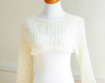 Hand Knit Cropped Sweater Chunky Hand Knit Dance Sweater Cream Cropped Sweater