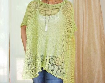 Hand Knit Apple Green Knit Poncho