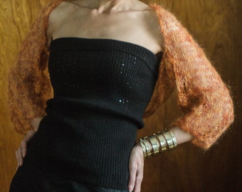 Hand Knit Shrug Hanf Knit Scarf Bolero Knit  with Hanf Crocheted Edging Shades of Sunset