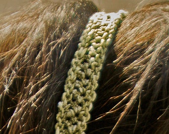 Hand Knit Headband Crocheted Lace Apple Green  OOAK