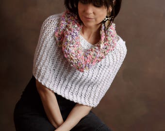 Hand Knit White Poncho Knit Hand White Sweater Knit Sweater XSmall/Small