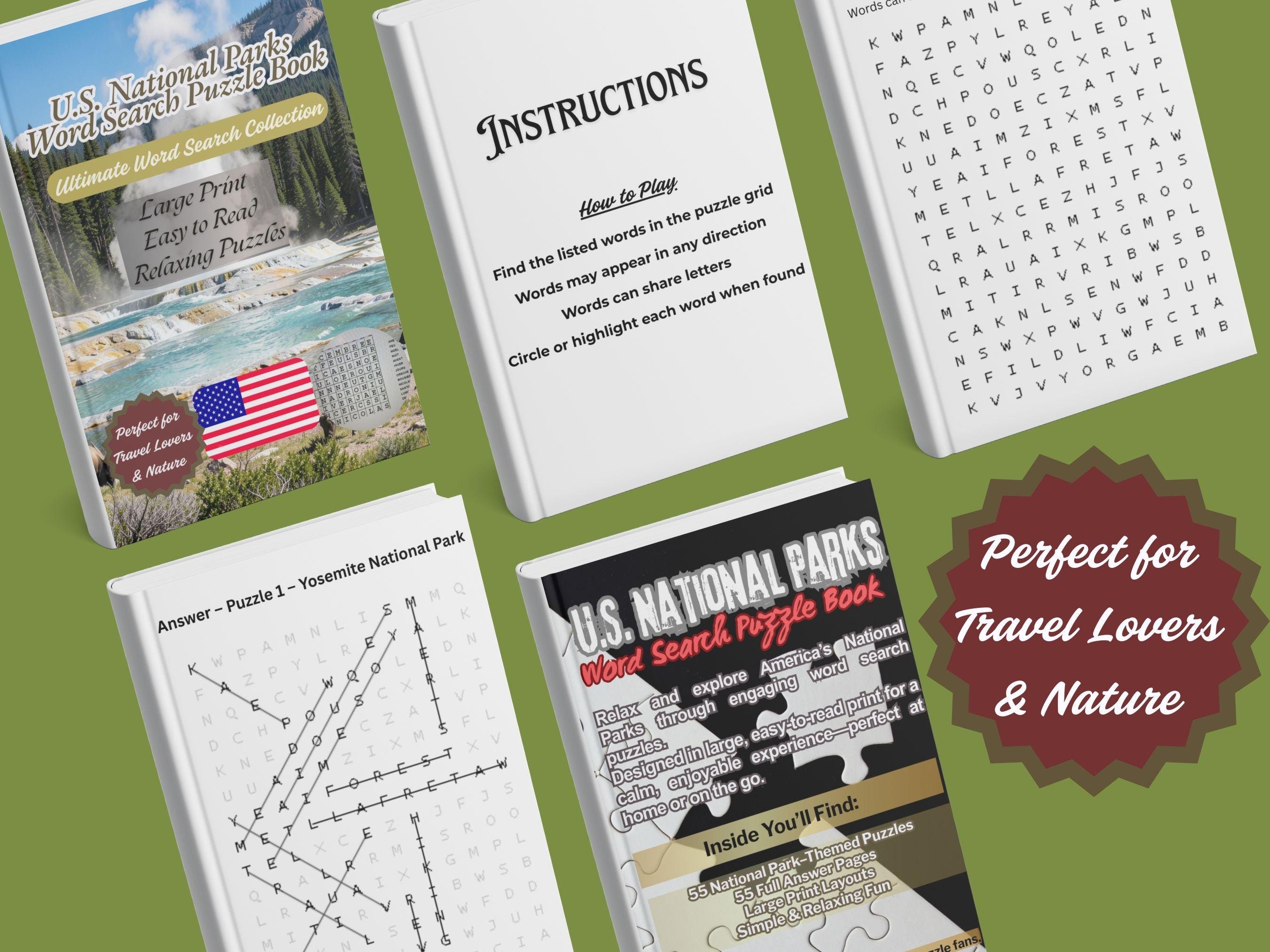 U.S. National Parks Word Search Puzzle Book | 55 Large Print Puzzles ...