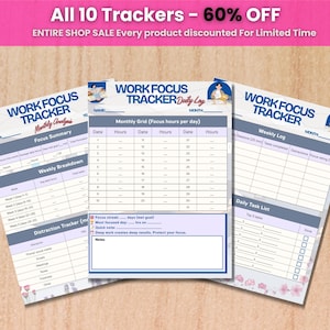 Work Focus Tracker Printable PDF |Productivity Planner |Daily Task Log |Pomodoro Tracker |Deep Work Journal |ADHD Friendly |Bundle Available