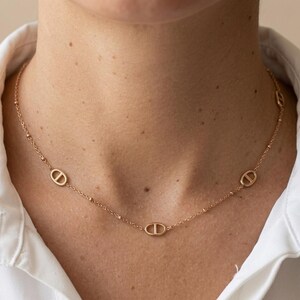 Collier Maille Marine en Or Rose, Collier Ras de Cou Minimaliste à Maillons Ovales, Bijou Bohème Chic Discret pour Femme, Cadeau Élégant