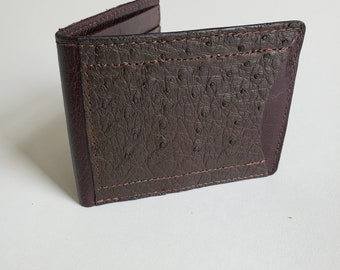 Brown Genuine Ostrich & Calf Leather Wallet   Thin Wallet