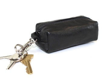 Olvera  Keychain Pouch in Black Lamb Leather