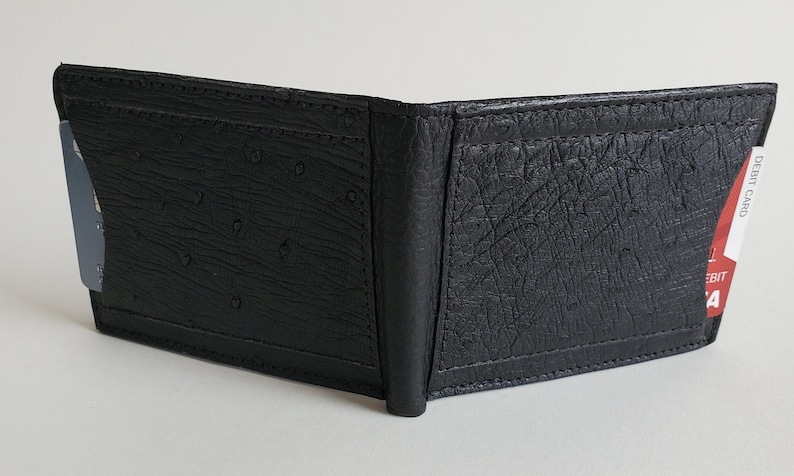 Black Ostrich Skin Embossed Calf Leather Wallet With Tan Suede Interior main image 0