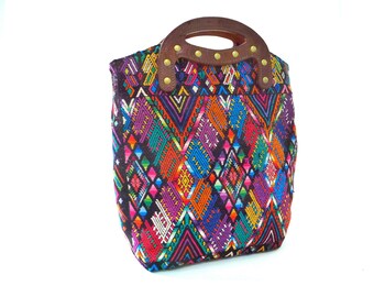 Convertible Huipil Bag – Handwoven Guatemalan Fabric, Italian Leather Clutch-Tote Made in California