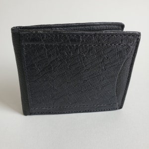 Black Ostrich Skin Embossed Calf Leather Wallet With Tan Suede Interior main image 1