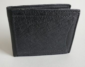 Black Genuine Ostrich & Calf Leather Wallet