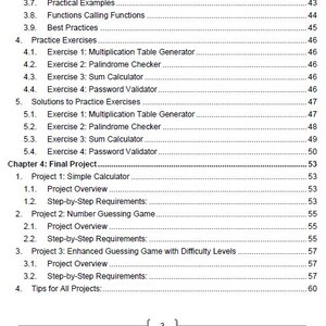Peut inclure: Une page de livre avec une table des mati&egrave;res d&eacute;taill&eacute;e. Les sections traitent de concepts de programmation tels que les boucles, les fonctions et les exercices. Le logo ASR est pr&eacute;sent.