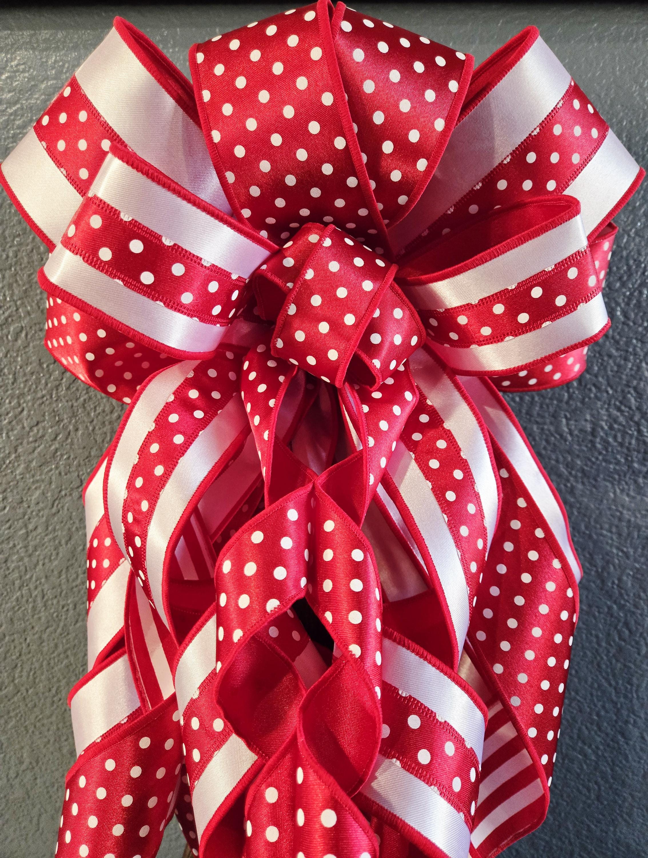 Large Red & White Polka Dot Satin Decorative Bow - Etsy