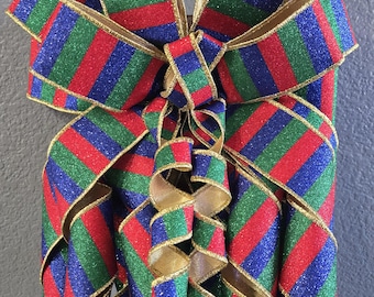 Luxury Glitter Christmas Bow – Red, Emerald Green & Royal Blue with Gold Trim