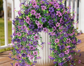 Artificial Fake Hanging Flowers Plants for Outdoor Summer Decoration,2 PCS Faux Silk Daisy with Eucalyptus Leaves