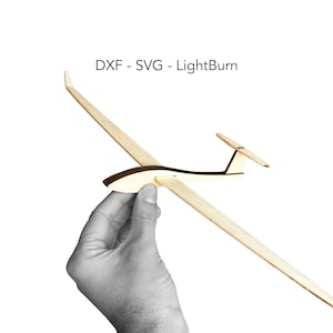 Archivo de corte láser de planeador de ala ancha, descarga digital SVG DXF LightBurn, planos de modelos de aviones voladores de madera para construir