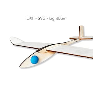 Modelo de planeador de mandril cortado con láser, archivos DXF, SVG y LightBurn - Descarga digital para Xtool y Glowforge - Modelo de vuelo de madera