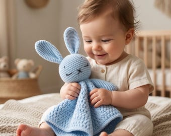 Beginner Crochet Bunny Lovey Pattern, Easy Infant Rabbit Security Blanket PDF, Baby Shower Gift DIY, Textured Animal Snuggler Tutorial