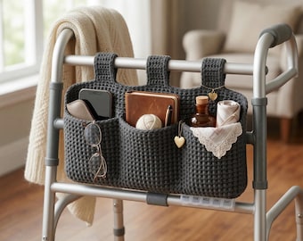 Easy Crochet Walker Caddy Pattern | 3-Pocket Organizer PDF | Mobility Aid Accessory | Digital Download