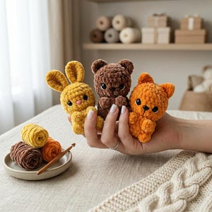 Mini Amigurumi Animals Crochet Pattern, Pocket Hug Bunny Bear Cat PDF, Fluffy Plushie Keychain Toy, Quick Craft Market Prep Digital Guide image 2