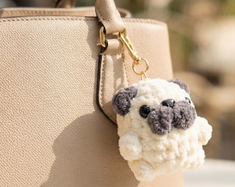 Crochet Pug Pattern PDF, Amigurumi Dog Keychain Pattern, Plush Puppy Bag Charm Tutorial, No-Sew One Piece Crochet Dog, Velvet Yarn Amigurumi