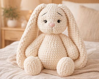 Long-Eared Plush Bunny Crochet Pattern - Amigurumi Rabbit PDF Tutorial - Easy DIY Stuffed Animal Guide - Soft Toy Pattern for Beginners