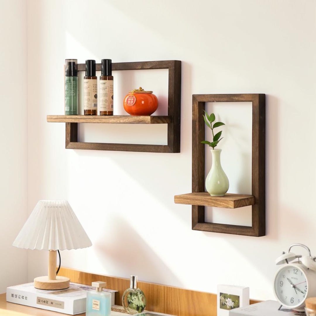 Rustic Wood Floating Wall Shelves – Farmhouse Hanging Shelf for Bedroom ...