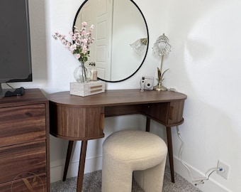 Oval Writing Desk | Fluted Mid Century Modern Desk | Small Home Office Vanity