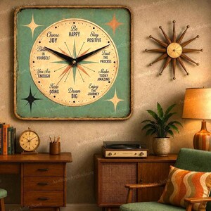 Mid Century Modern Wall Art | Retro Clock Print | Teal Vintage Decor | Office Wall Art | Digital Download