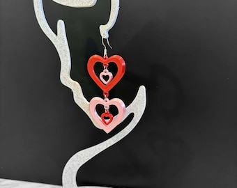 Layered Heart Dangle Earrings | Lightweight 3D Printed Jewelry