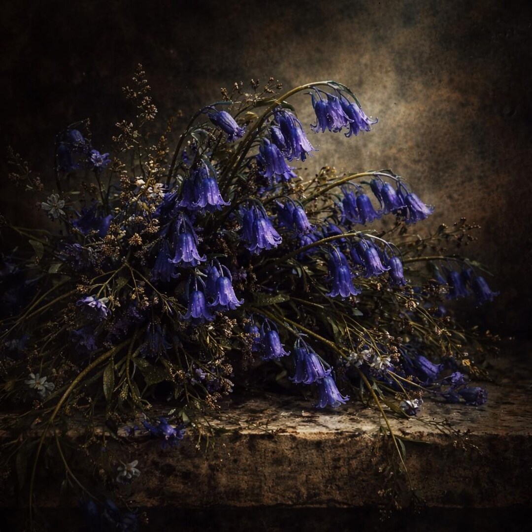 Bluebell Floral Still Life Art Print – Moody Botanical Wall Decor - Etsy