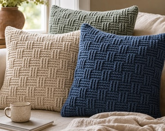 Sage Green Basket Weave Pillow Crochet Pattern | PDF Pattern | Easy Crochet | Modern Living Room | Cushion Cover | US Terms