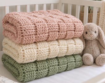 Blush Pink Basket Weave Bassinet Blanket Crochet Pattern | Textured Baby Blanket | 6 Sizes Security to Crib | Nursery | PDF Instant Download