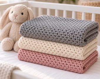 Storm Gray Linen Stitch Bassinet Blanket Crochet Pattern | Textured Baby Blanket | 6 Sizes Security to Crib | Nursery | PDF Instant Download