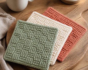 Crochet Potholder Pattern, Sage Green Potholder Set, Easy Beginner Pot Holder and Trivet, Kitchen Decor, PDF Instant Download
