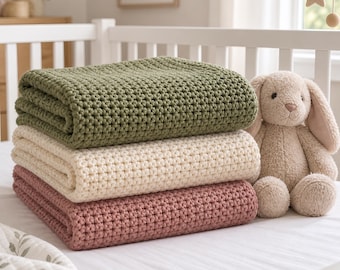 Moss Green Linen Stitch Bassinet Blanket Crochet Pattern | Textured Baby Blanket | 6 Sizes Security to Crib | Nursery | PDF Instant Download