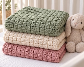Sage Green Basket Weave Lovey Blanket Crochet Pattern | Textured Baby Blanket | 6 Sizes Security to Crib | Baby Shower Gift | PDF Download